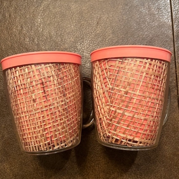 Set of Vintage MCM Raffia Ware 1950s in Coral Pink - Picture 3 of 13